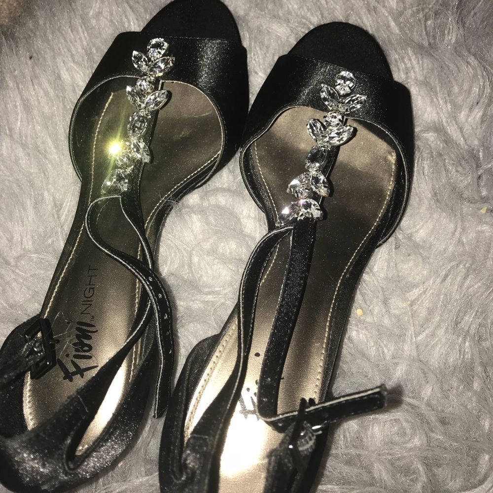1 1/2 inch heel Black Satin